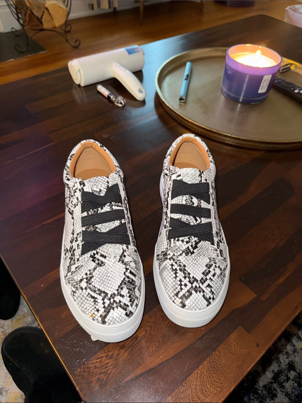 Report Women's Snake Print Slip-On Sneakers in Black and White